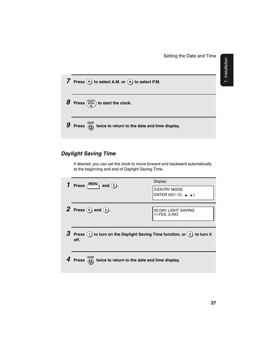 Daylight saving time | Sharp FO-4450 User Manual | Page 29 / 144