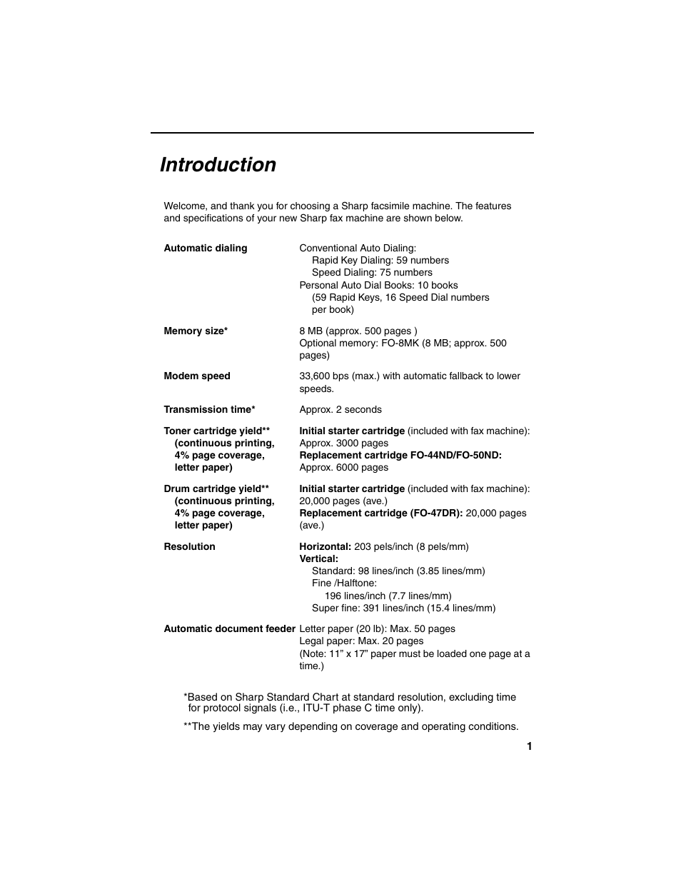 Introduction | Sharp FO-4450 User Manual | Page 3 / 144