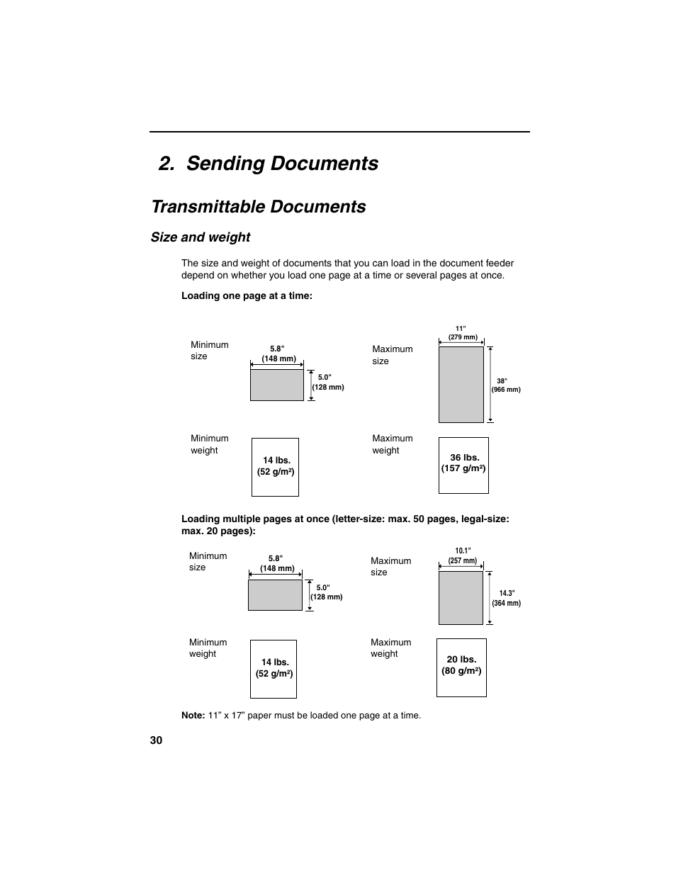 Sending documents, Transmittable documents, Size and weight | Sharp FO-4450 User Manual | Page 32 / 144