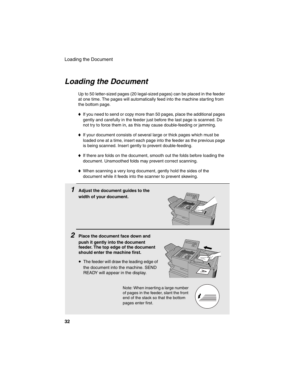 Loading the document | Sharp FO-4450 User Manual | Page 34 / 144