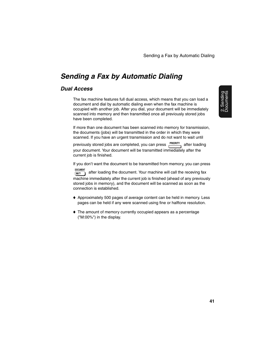 Sending a fax by automatic dialing, Dual access | Sharp FO-4450 User Manual | Page 43 / 144