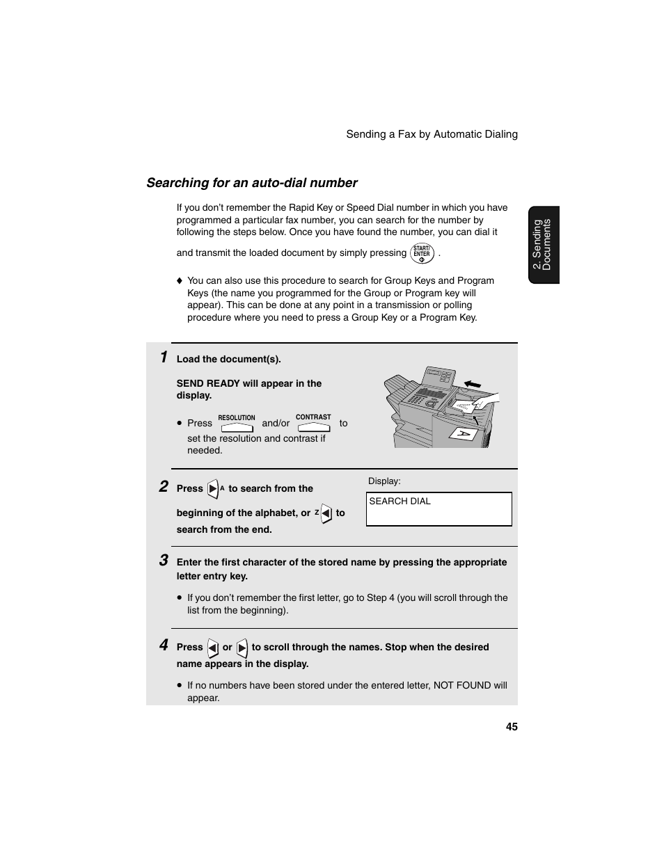 Searching for an auto-dial number | Sharp FO-4450 User Manual | Page 47 / 144