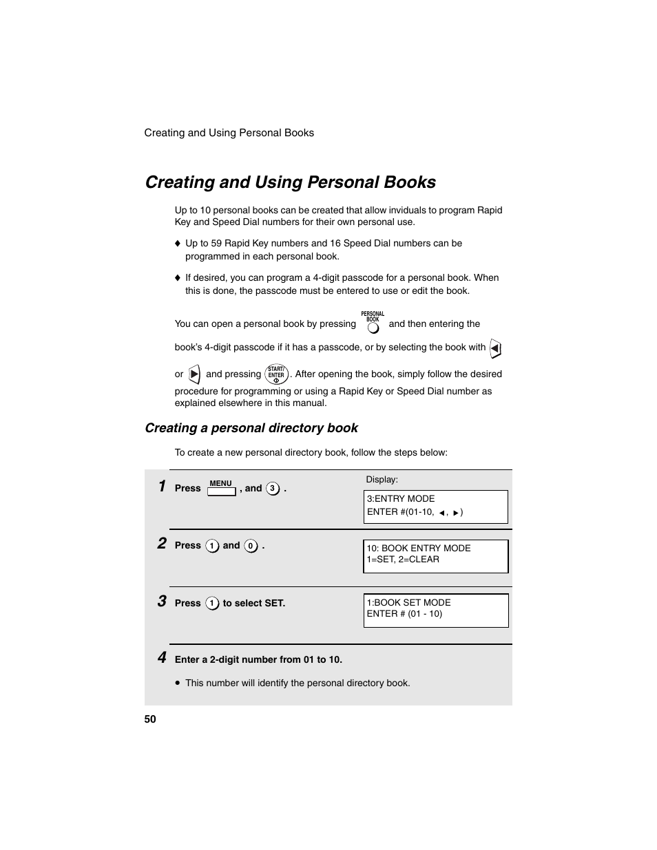 Creating and using personal books, Creating a personal directory book | Sharp FO-4450 User Manual | Page 52 / 144