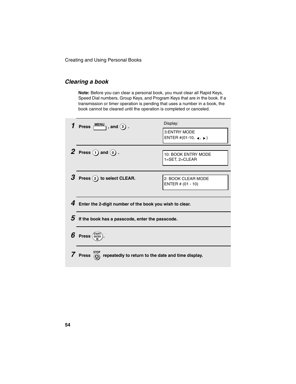 Clearing a book | Sharp FO-4450 User Manual | Page 56 / 144