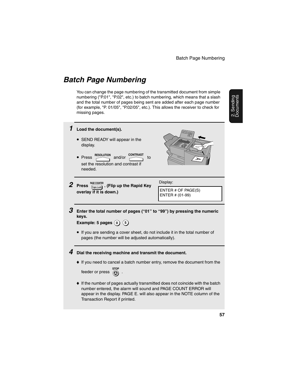 Batch page numbering | Sharp FO-4450 User Manual | Page 59 / 144