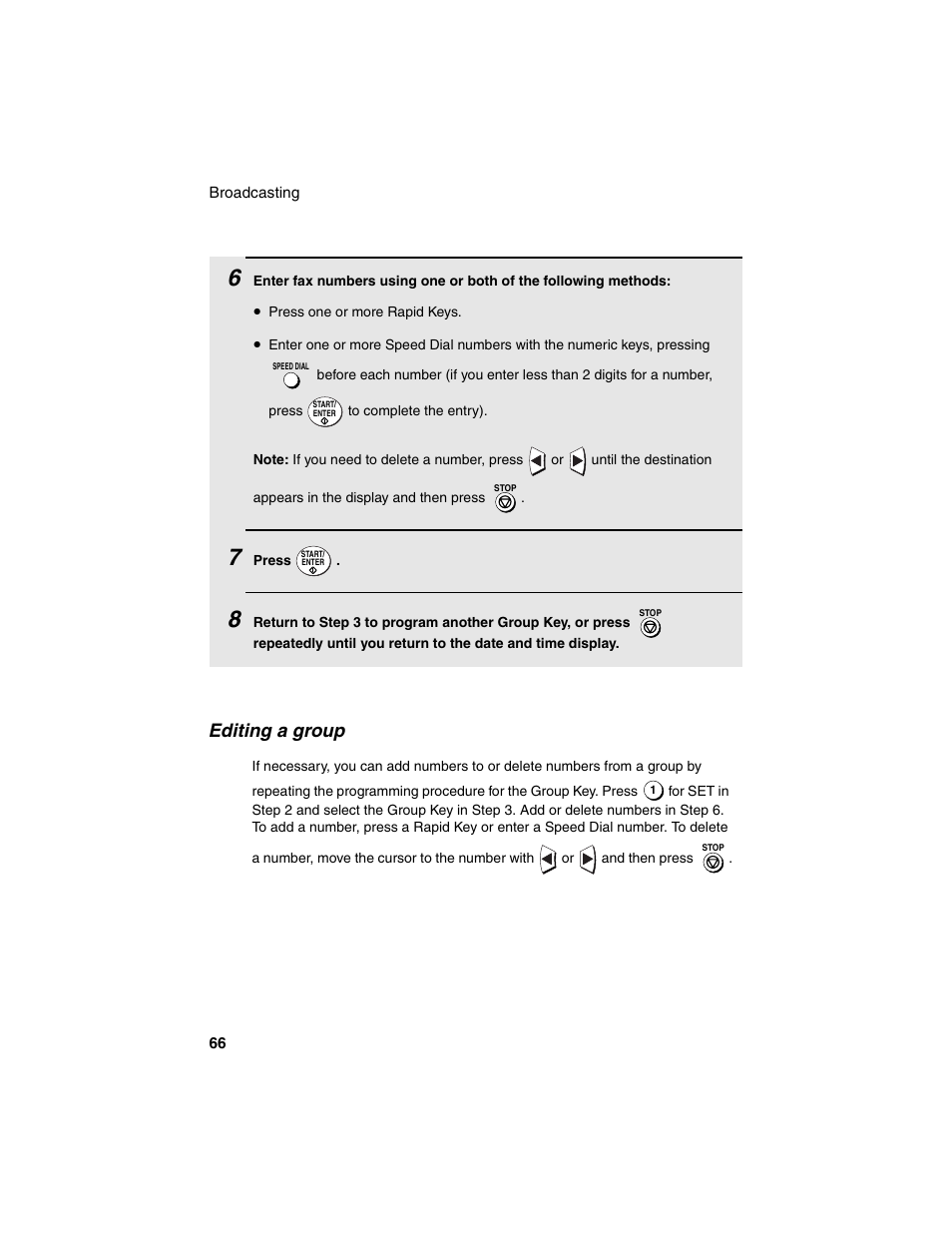 Editing a group | Sharp FO-4450 User Manual | Page 68 / 144