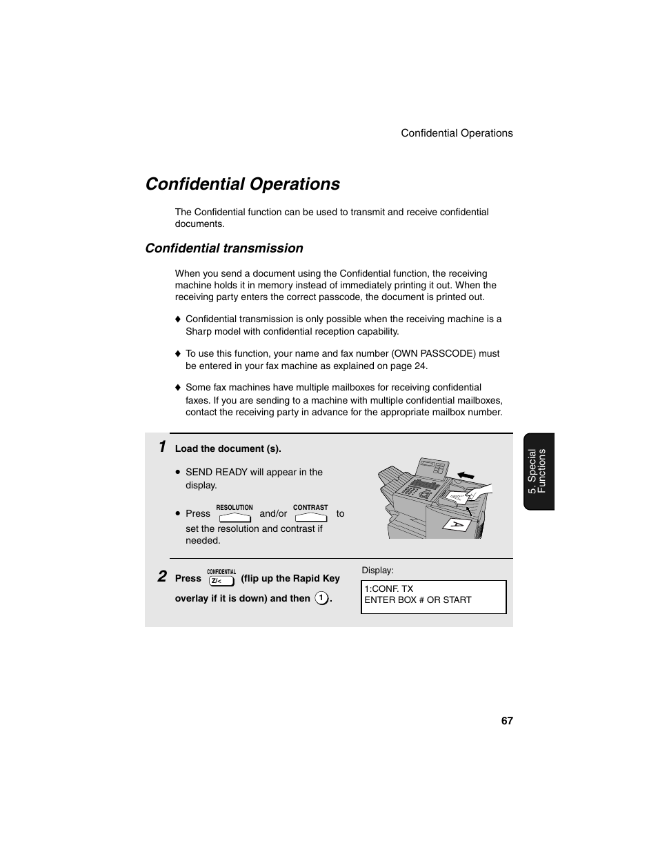 Confidential operations, Confidential transmission | Sharp FO-4450 User Manual | Page 69 / 144