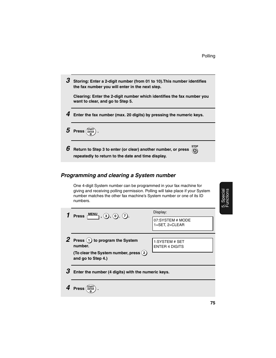 Programming and clearing a system number | Sharp FO-4450 User Manual | Page 77 / 144