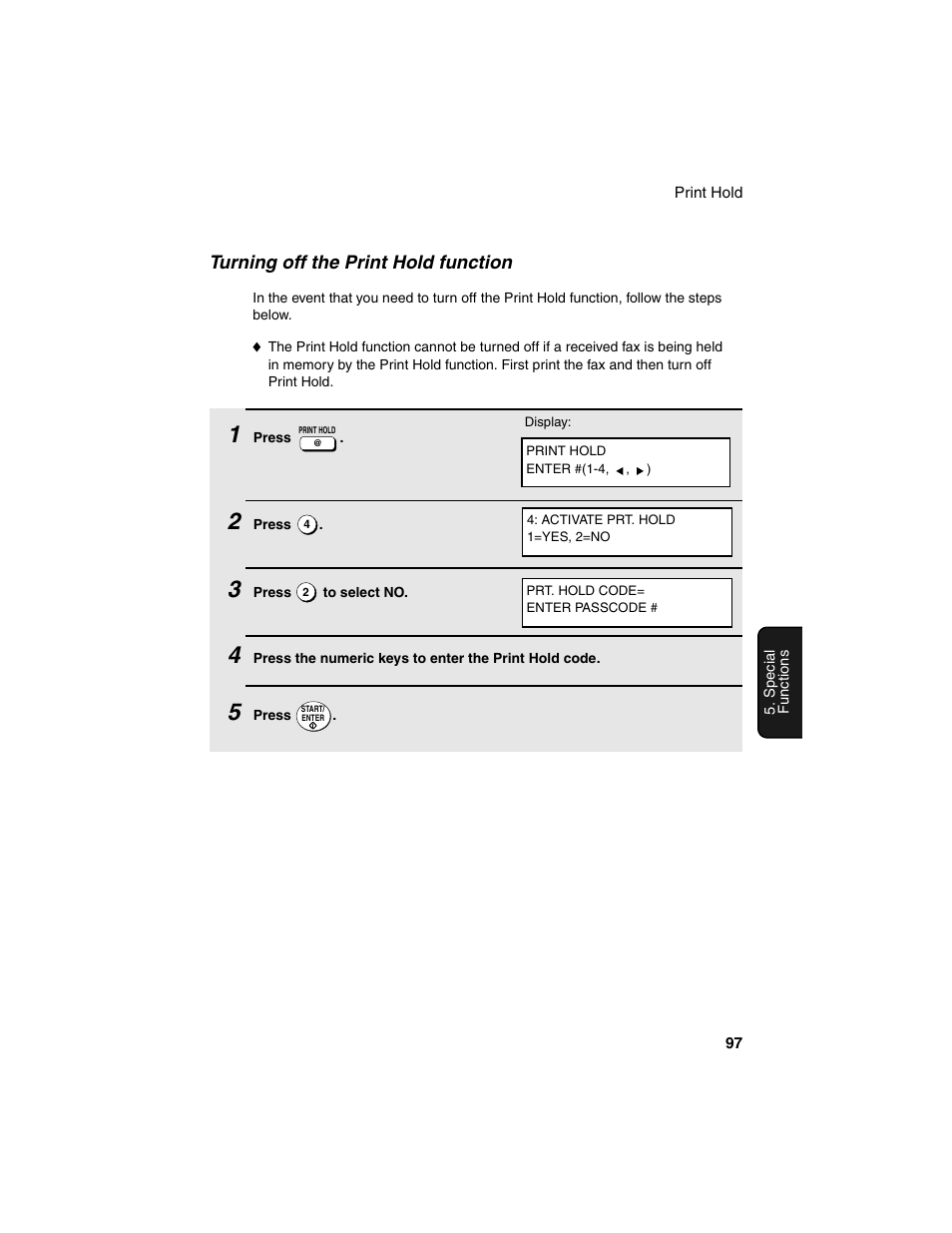 Turning off the print hold function | Sharp FO-4450 User Manual | Page 99 / 144