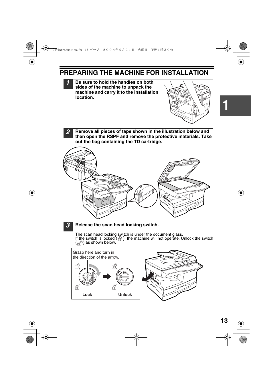 Preparing the machine for installation | Sharp AL-1655CS User Manual | Page 15 / 124