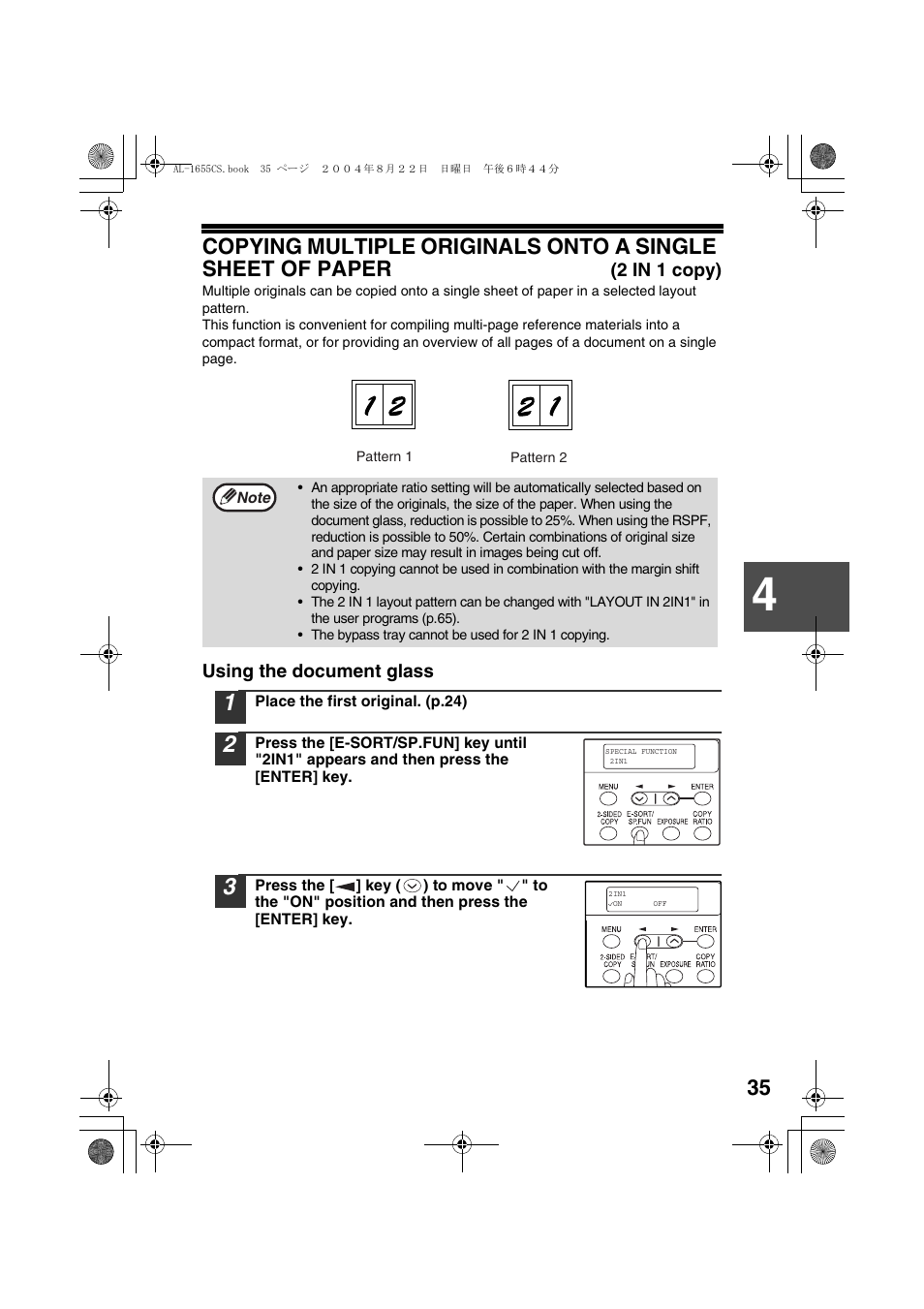 Using the document glass | Sharp AL-1655CS User Manual | Page 37 / 124