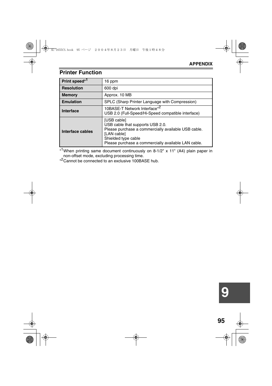 Printer function | Sharp AL-1655CS User Manual | Page 97 / 124