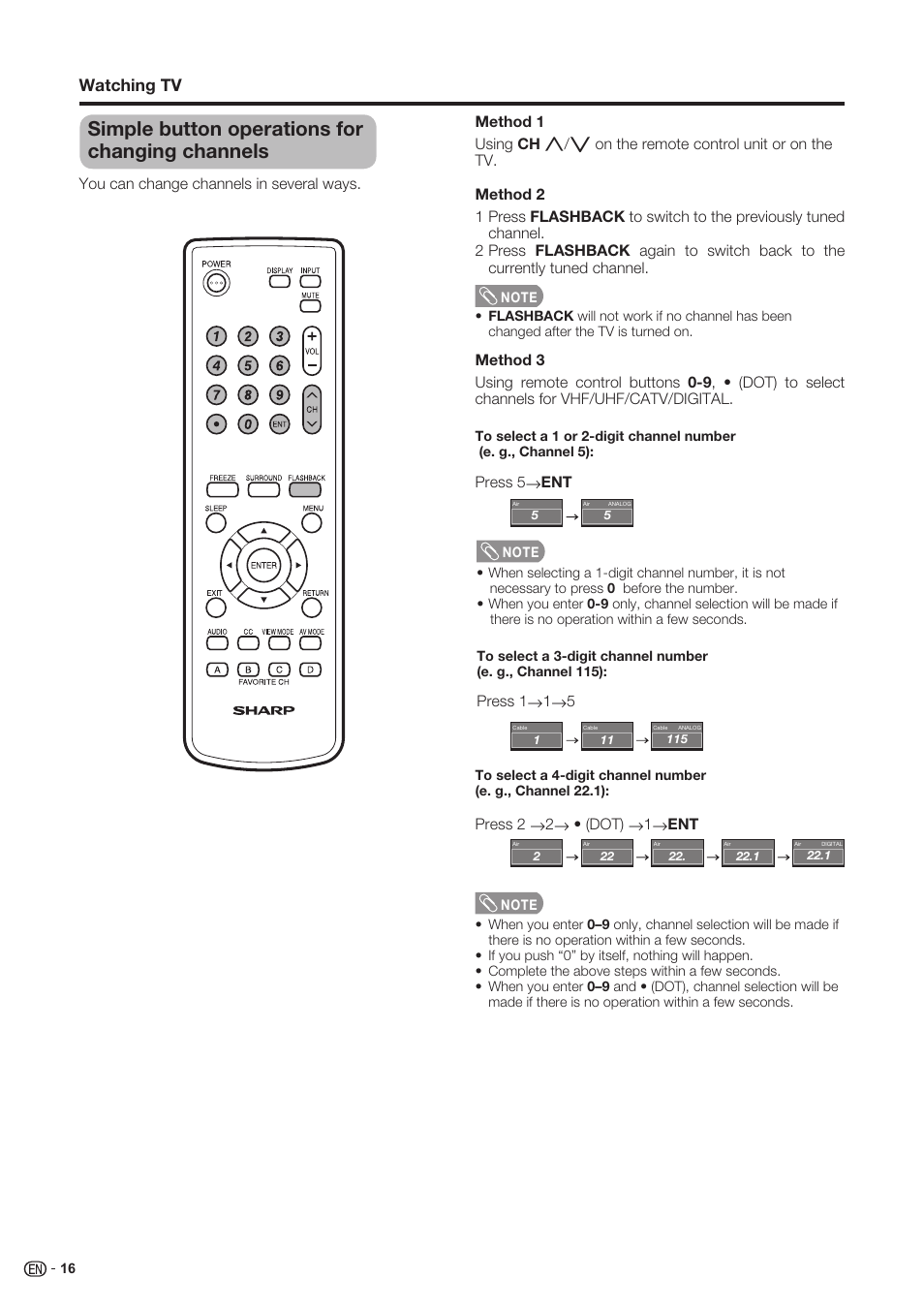 Simple button operations for changing channels, Watching tv | Sharp Aquos LC 37SH20U User Manual | Page 17 / 53