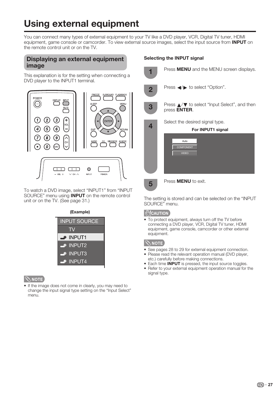 Using external equipment, Displaying an external equipment image | Sharp Aquos LC 37SH20U User Manual | Page 28 / 53