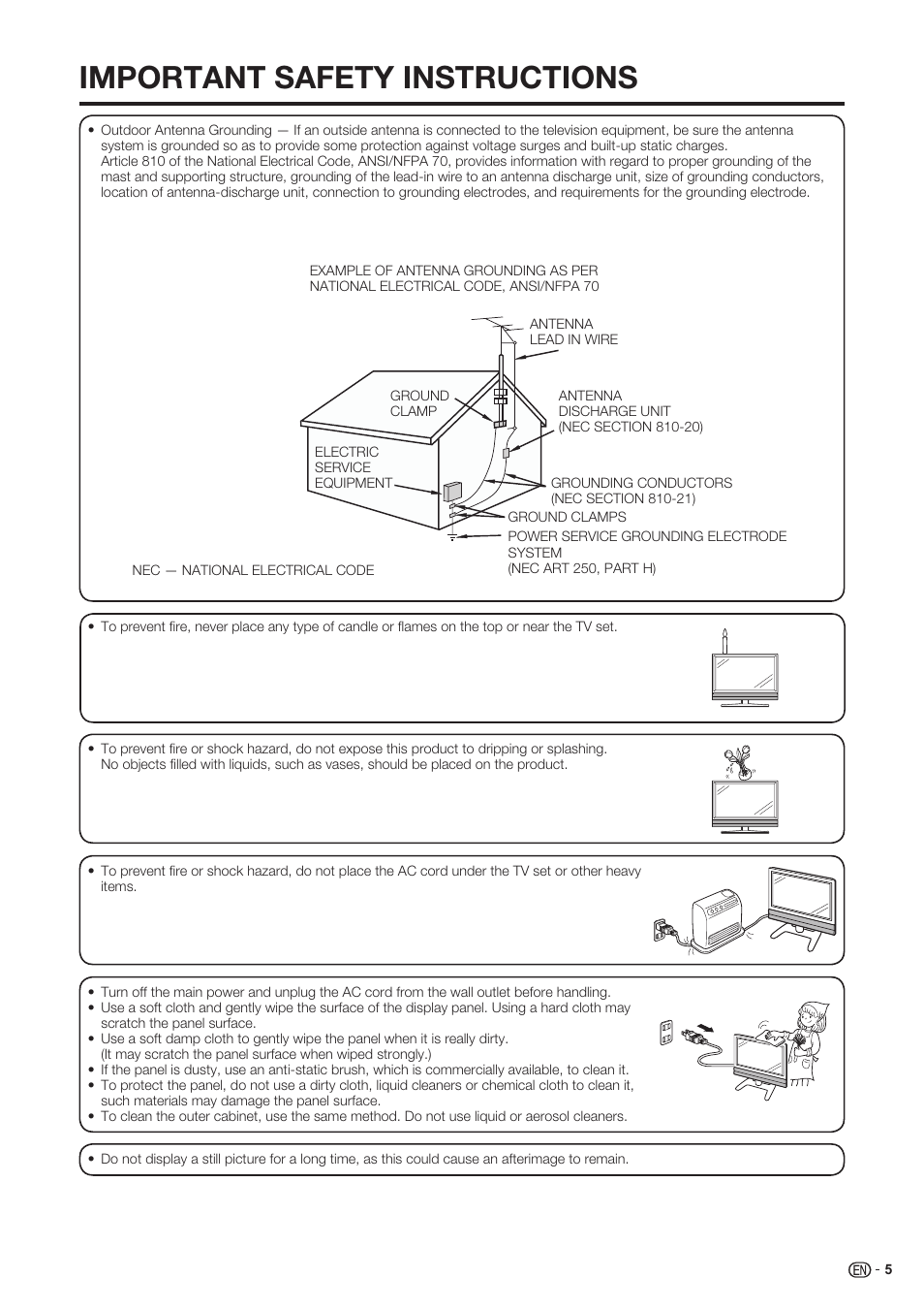 Important safety instructions | Sharp Aquos LC 37SH20U User Manual | Page 6 / 53