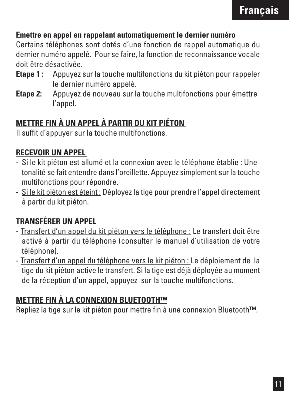 Français | Motorola Bluetooth User Manual | Page 14 / 84