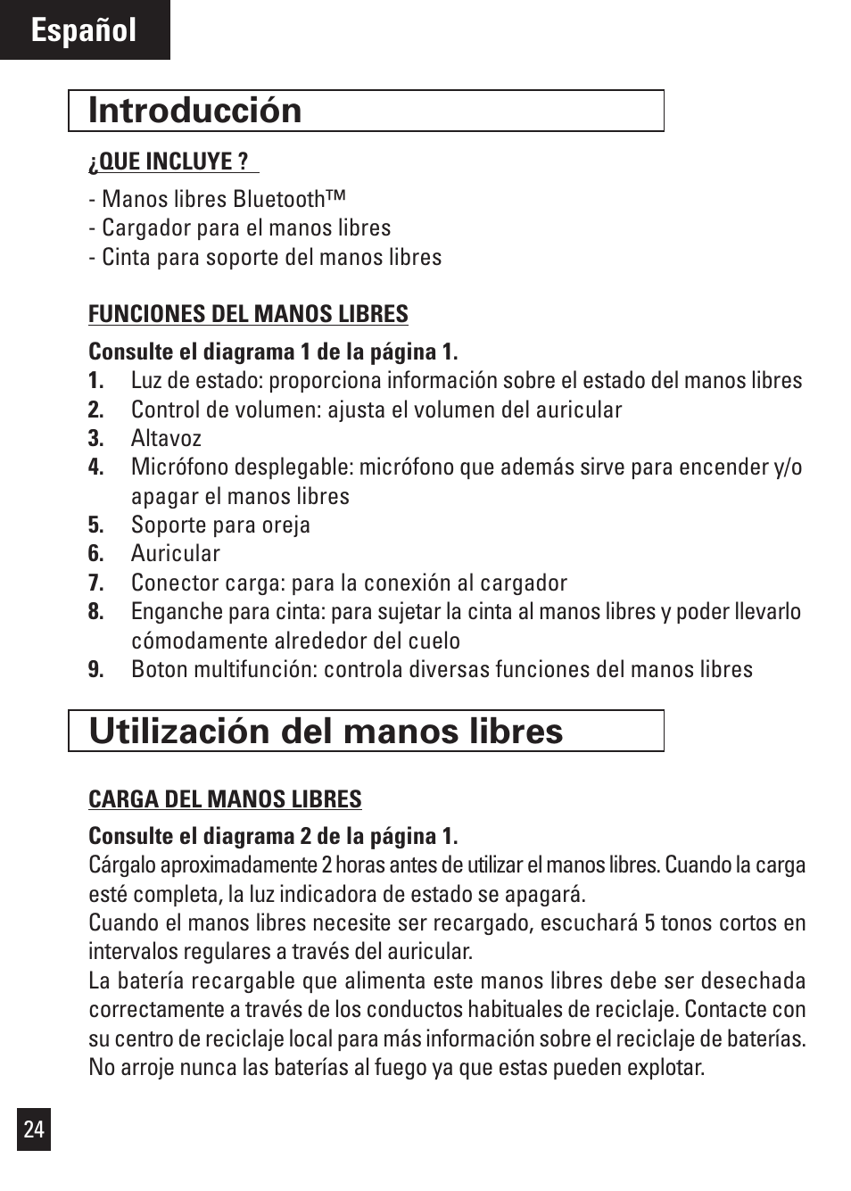 Introducción, Utilización del manos libres, Español | Motorola Bluetooth User Manual | Page 27 / 84