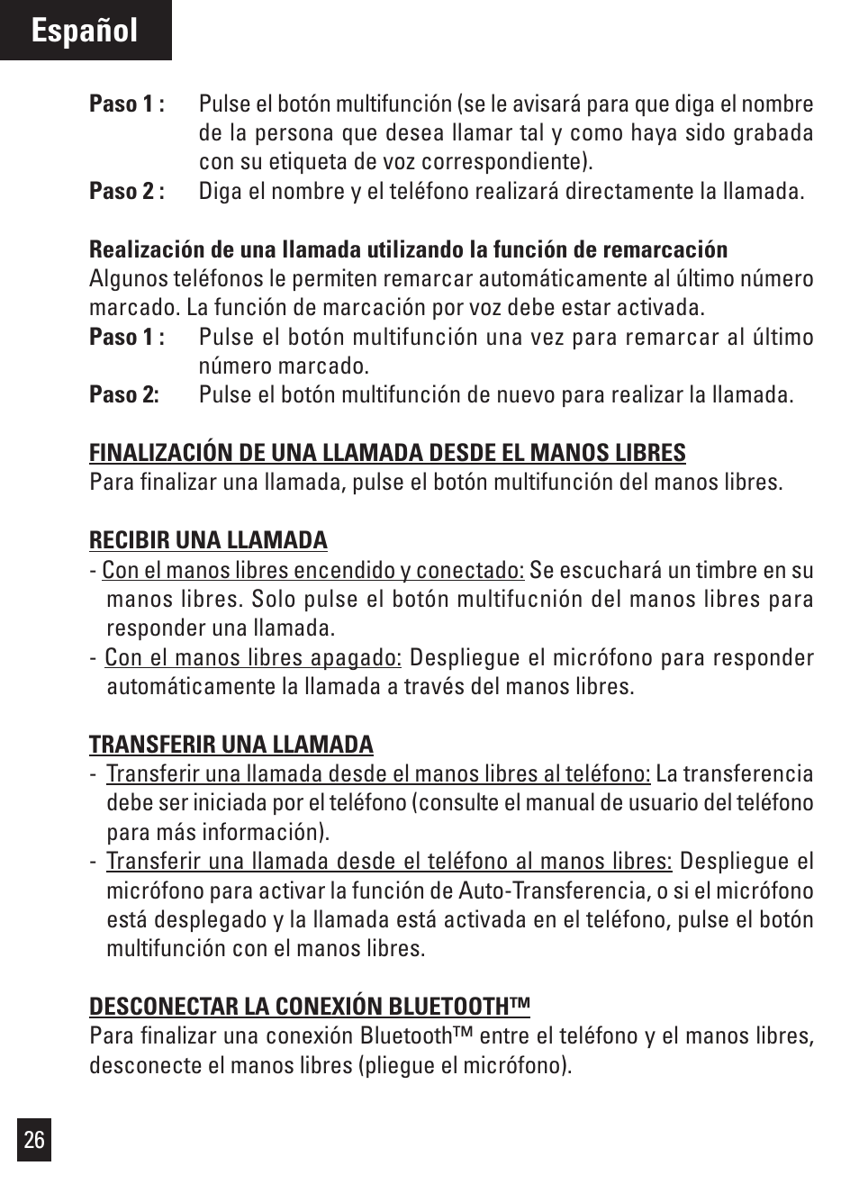 Español | Motorola Bluetooth User Manual | Page 29 / 84