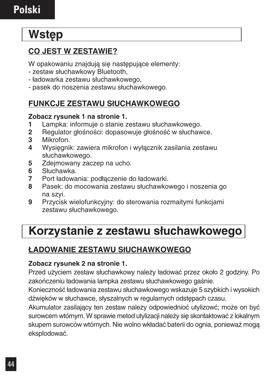 Wst´p, Korzystanie z zestawu s∏uchawkowego, Polski | Motorola Bluetooth User Manual | Page 47 / 84