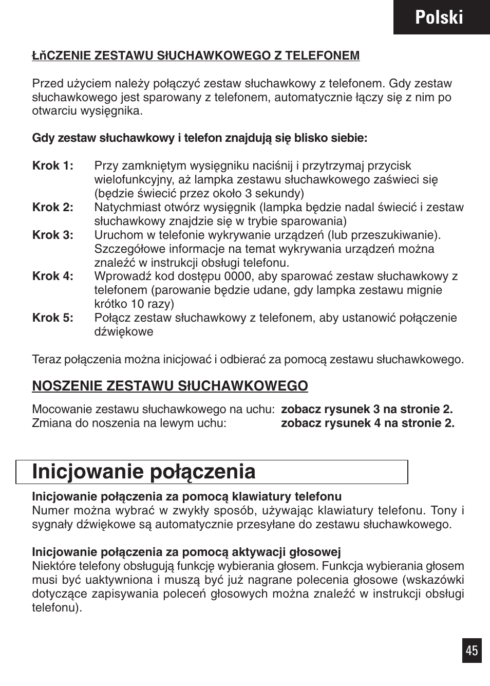 Inicjowanie po∏àczenia, Polski | Motorola Bluetooth User Manual | Page 48 / 84