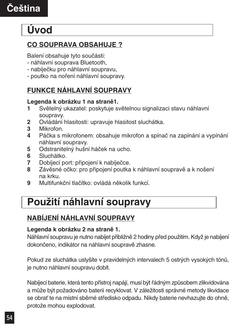 Úvod, Pouïití náhlavní soupravy, Âe‰tina | Motorola Bluetooth User Manual | Page 57 / 84