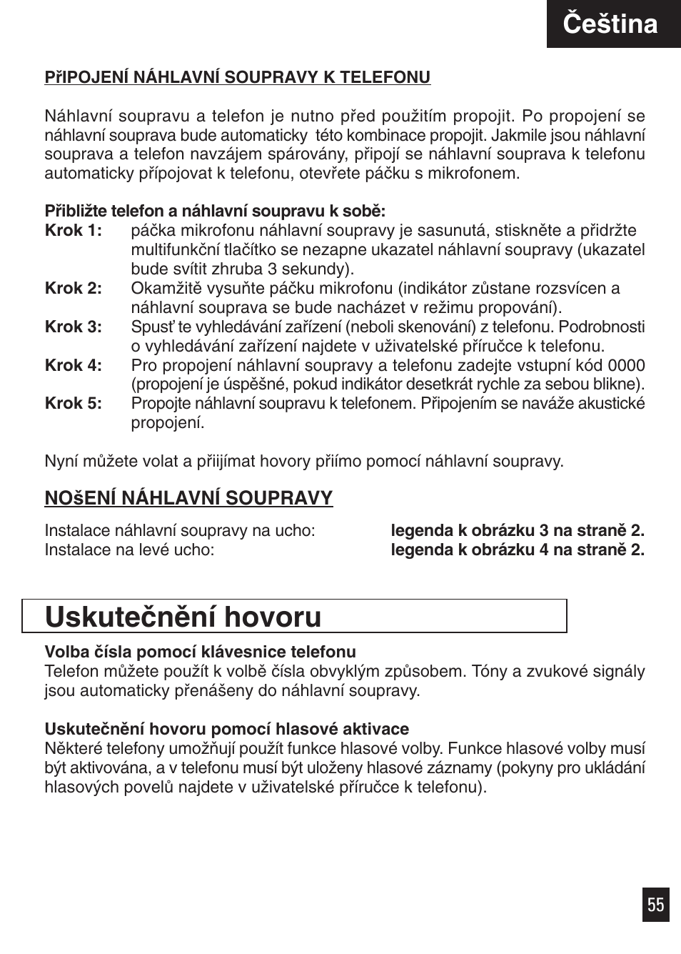 Uskuteãnûní hovoru, Âe‰tina | Motorola Bluetooth User Manual | Page 58 / 84