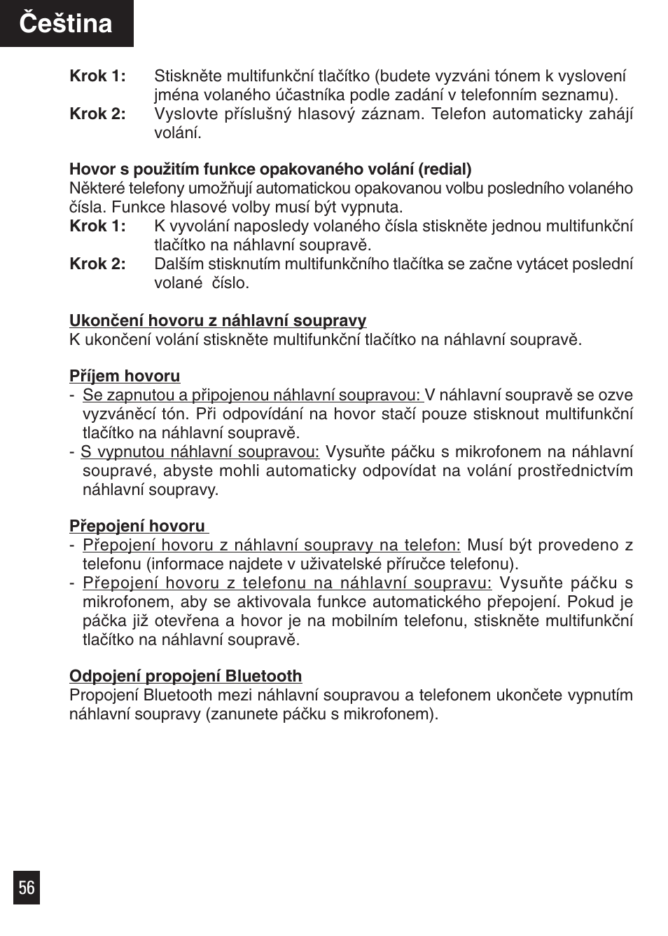 Âe‰tina | Motorola Bluetooth User Manual | Page 59 / 84
