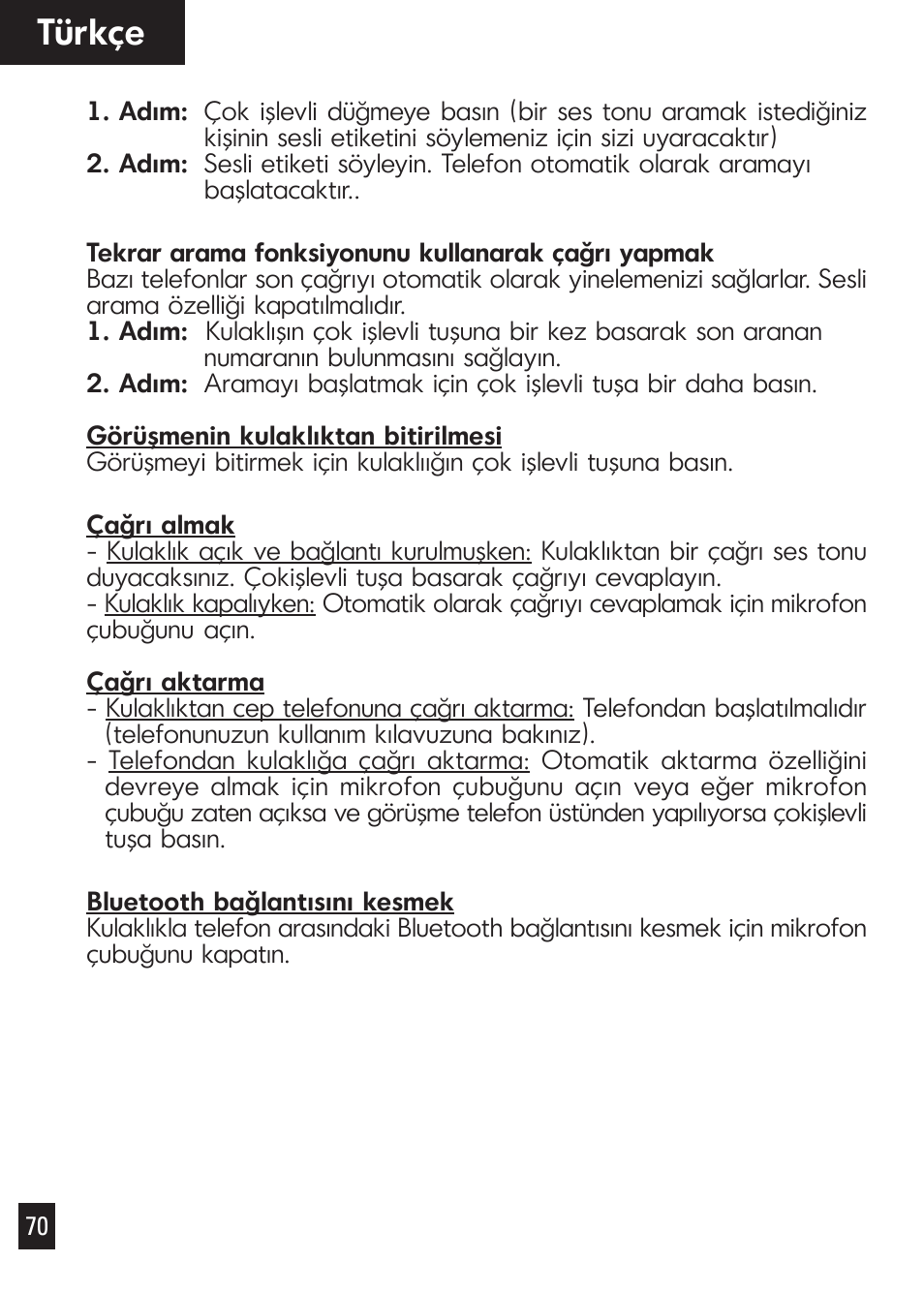 Türkçe | Motorola Bluetooth User Manual | Page 75 / 84