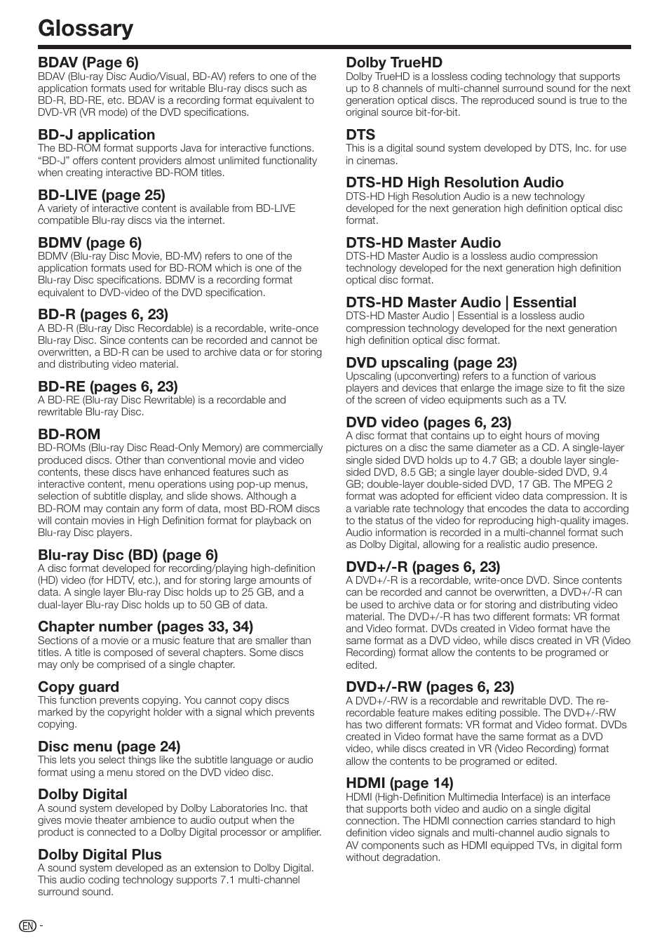 Glossary | Sharp BD-HP17U User Manual | Page 50 / 55