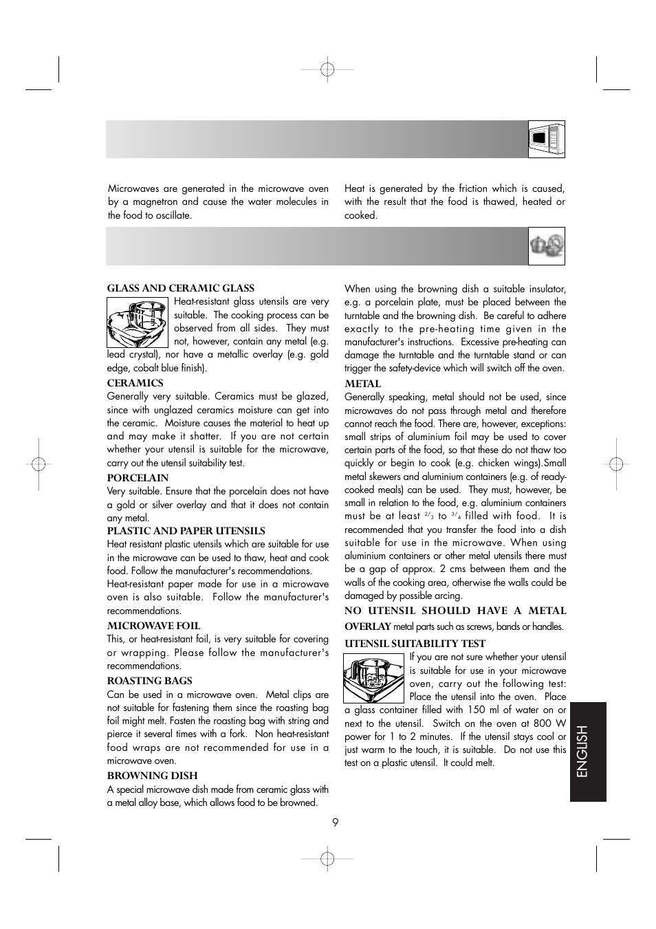 What are microwaves? suitable ovenware, English | Sharp ENGLISH R-605 User Manual | Page 11 / 30
