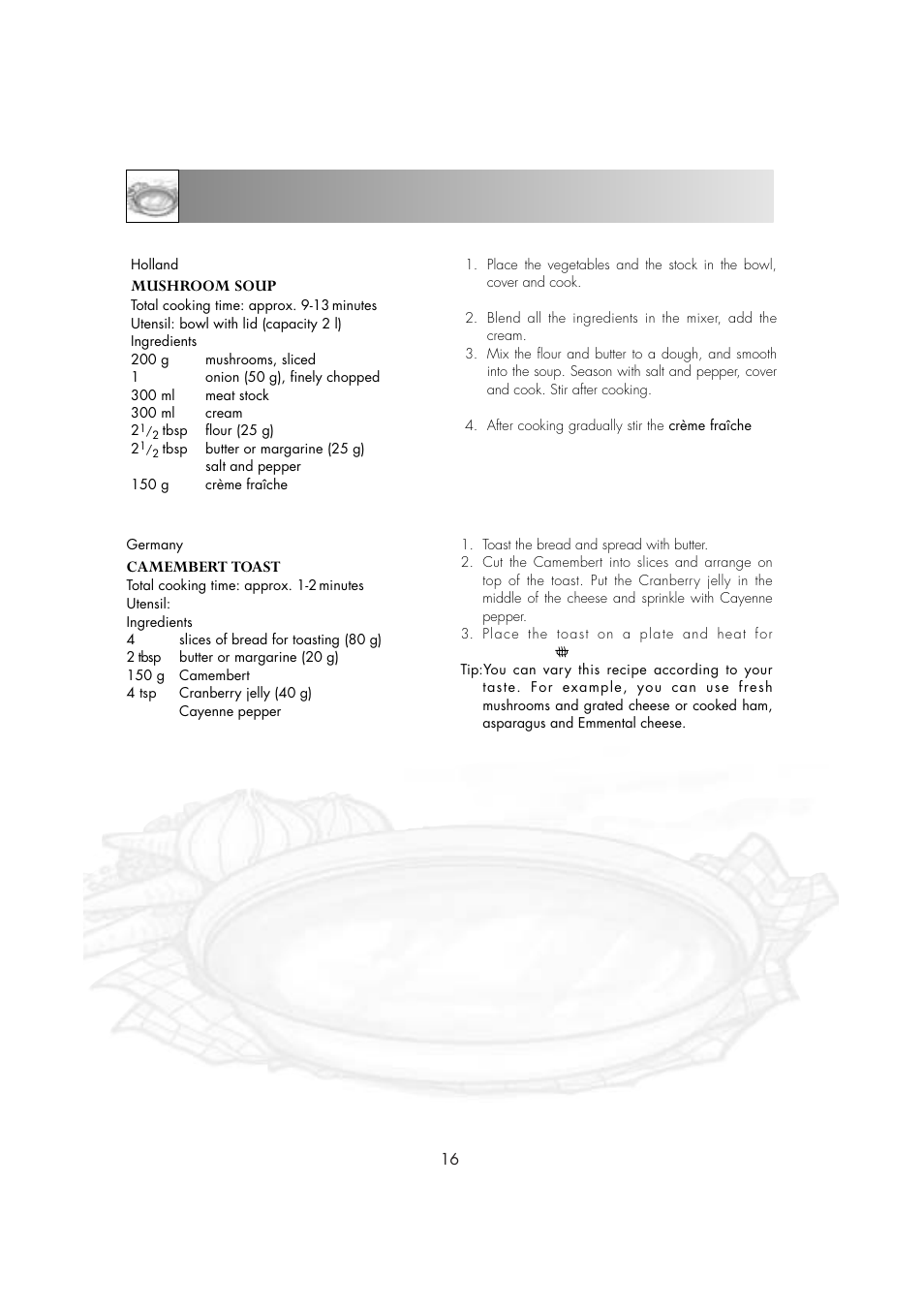 Recipes | Sharp ENGLISH R-605 User Manual | Page 18 / 30