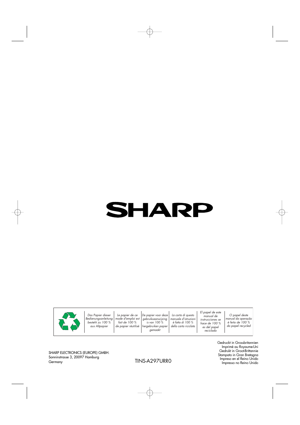 Tins-a297urr0 | Sharp ENGLISH R-605 User Manual | Page 30 / 30