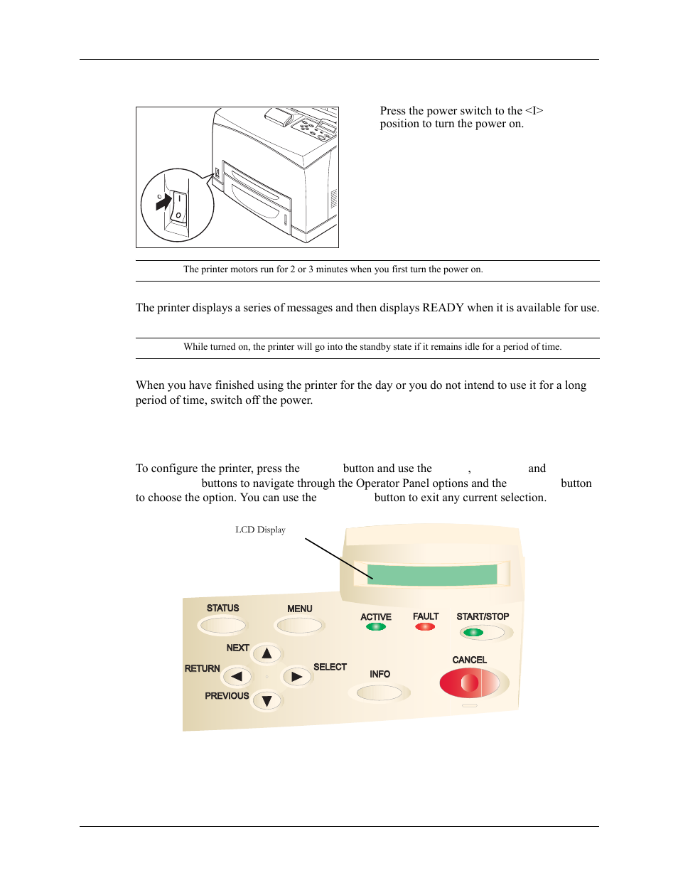 Turning the printer on, Using the operator panel, Turning the printer on -9 | Using the operator panel -9 | Sharp DX-B350P User Manual | Page 19 / 28