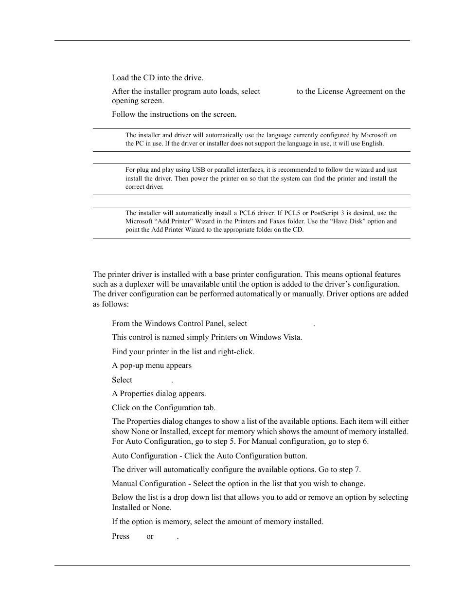 Driver installation, Configuration of driver options, Driver installation -11 | Configuration of driver options -11 | Sharp DX-B350P User Manual | Page 21 / 28