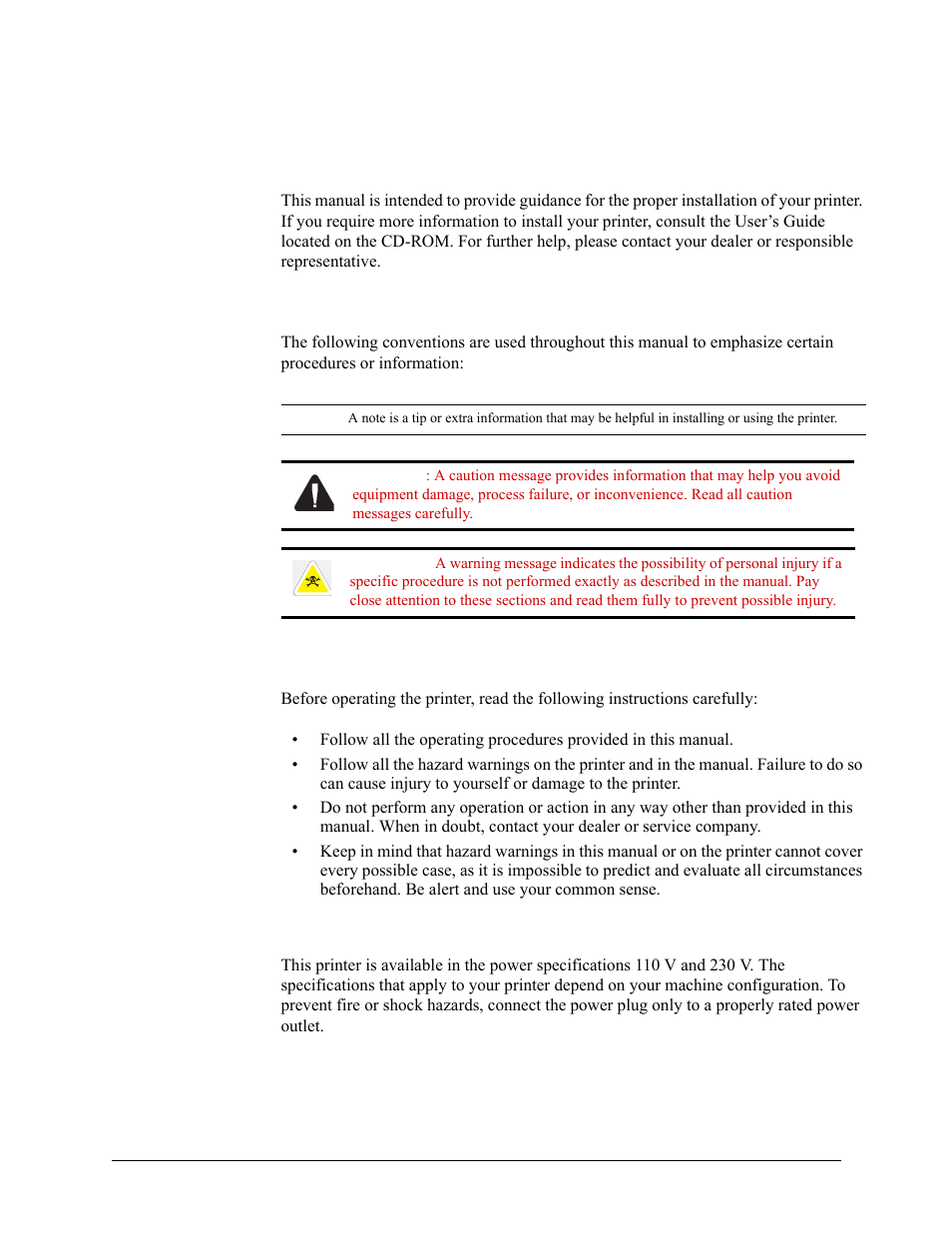 Chapter 1: introduction, Conventions, General safety guidelines | Safety precautions, 1 introduction -1, Conventions -1 general safety guidelines -1, Safety precautions -1 | Sharp DX-B350P User Manual | Page 5 / 28