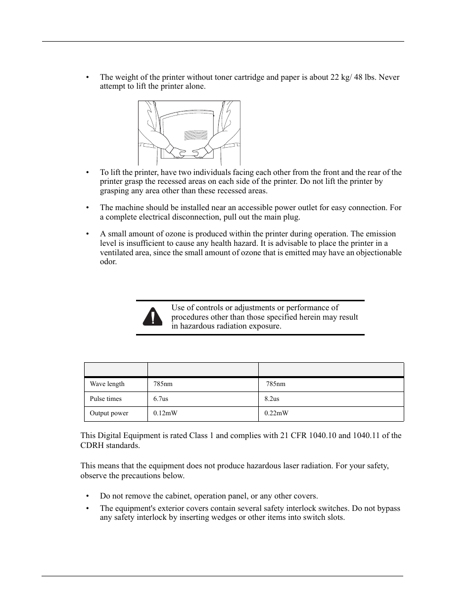 Handling the printer, Laser information for north america | Sharp DX-B350P User Manual | Page 6 / 28