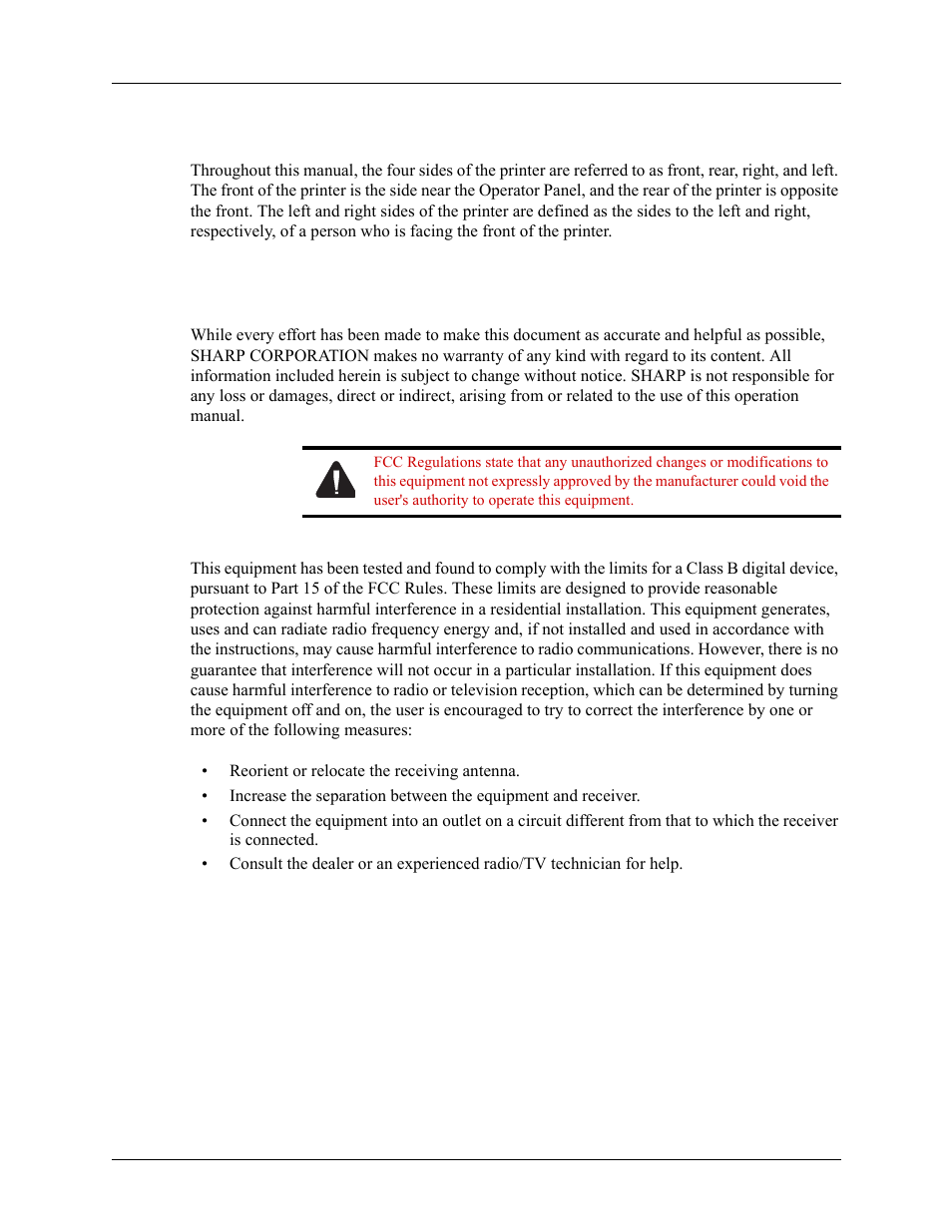 Printer orientation, Warranty, Printer orientation -3 warranty -3 | Sharp DX-B350P User Manual | Page 7 / 28