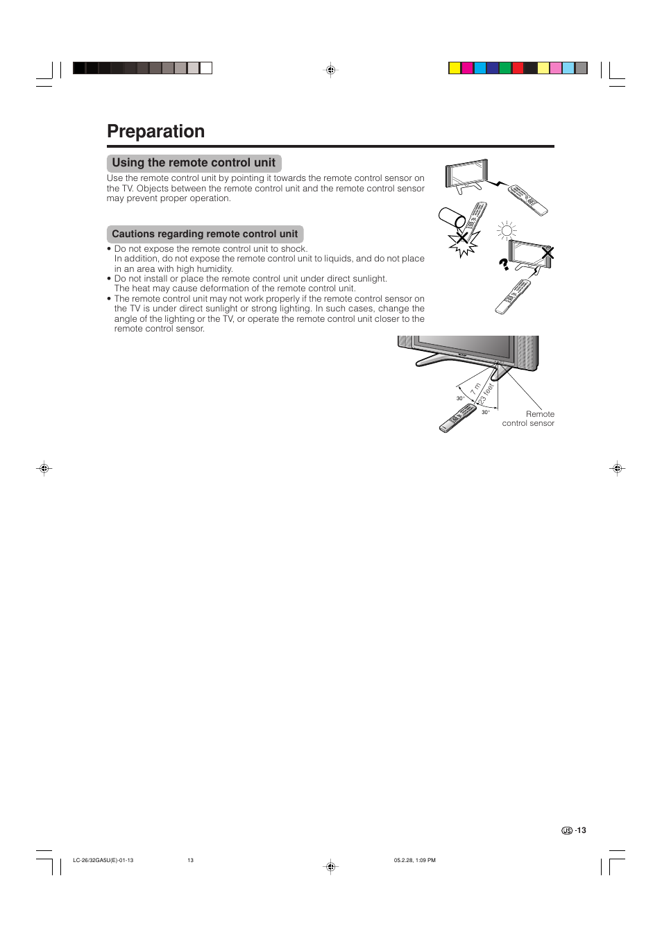 Preparation, Using the remote control unit | Sharp Aquos LC G5C32U User Manual | Page 14 / 65