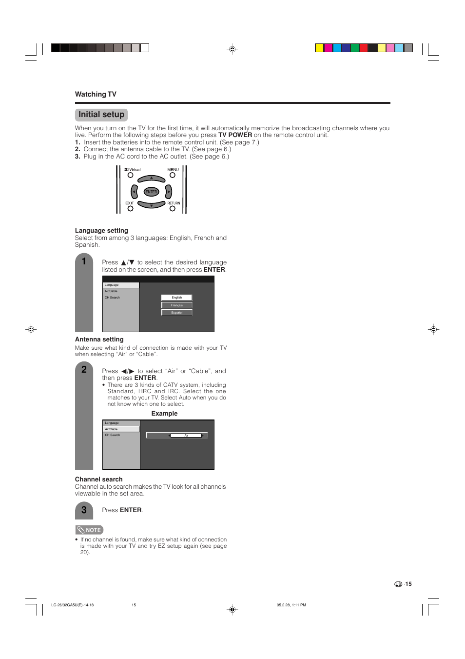 Initial setup | Sharp Aquos LC G5C32U User Manual | Page 16 / 65