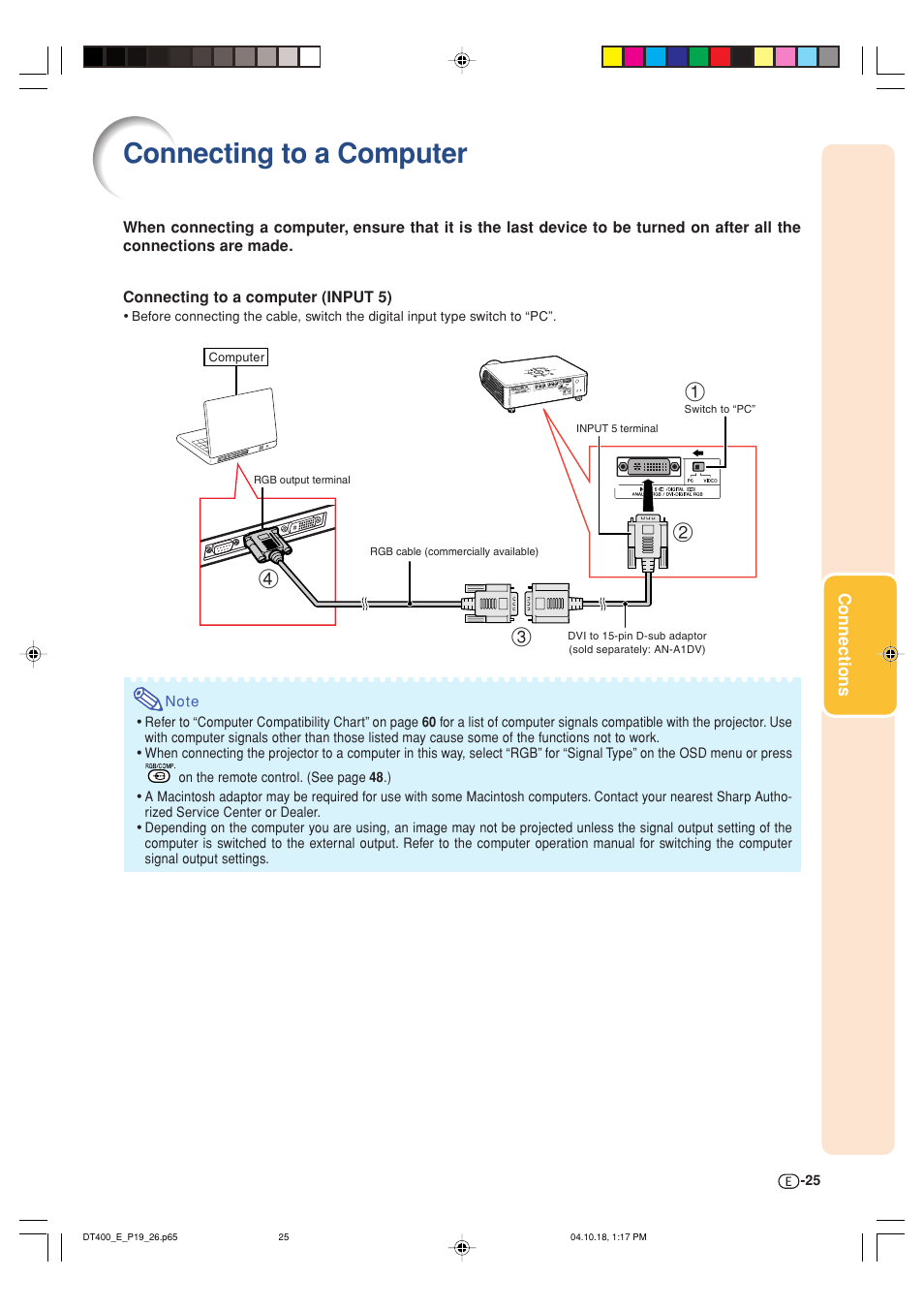 Connecting to a computer | Sharp DT-400 User Manual | Page 25 / 67