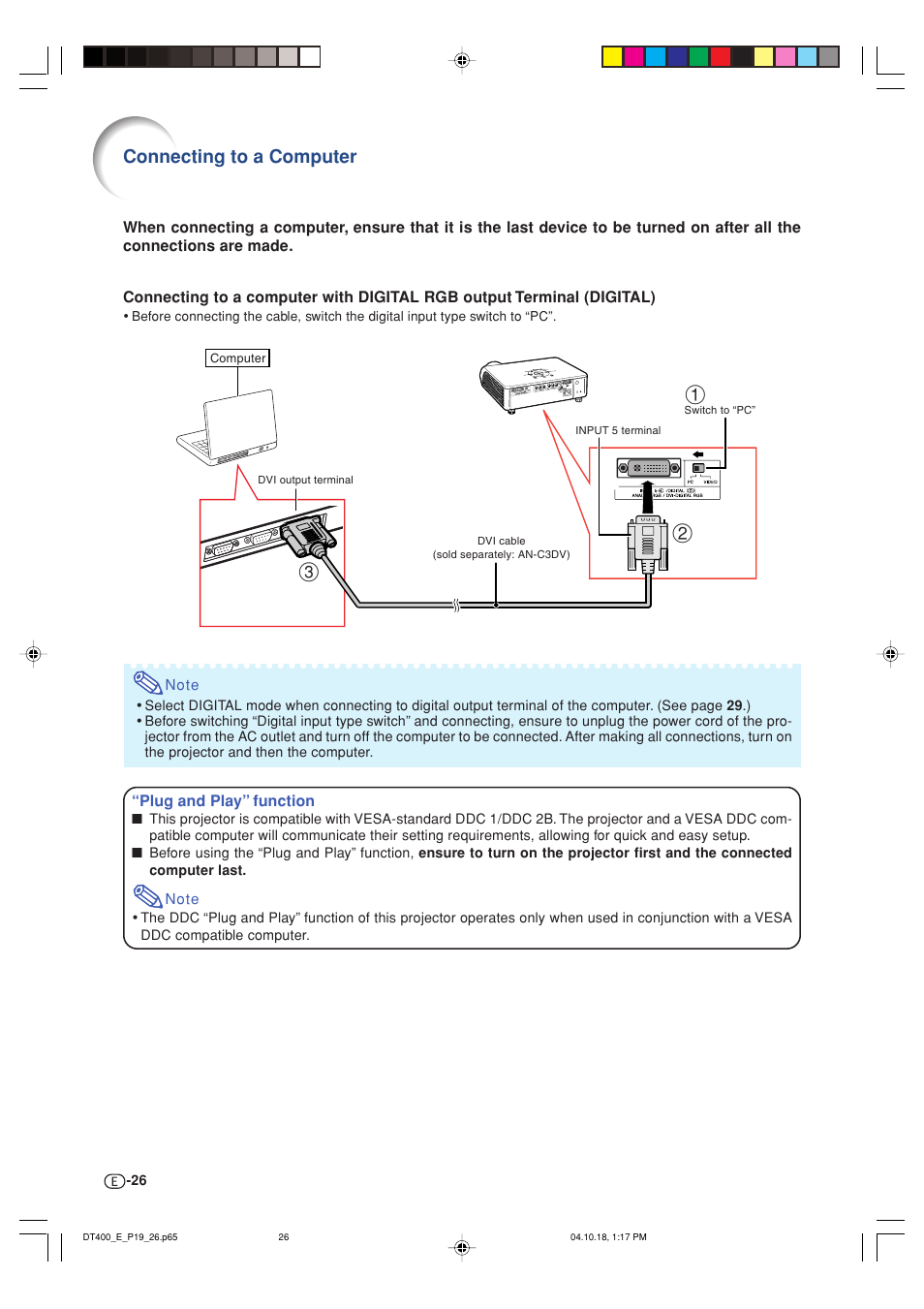 Connecting to a computer | Sharp DT-400 User Manual | Page 26 / 67