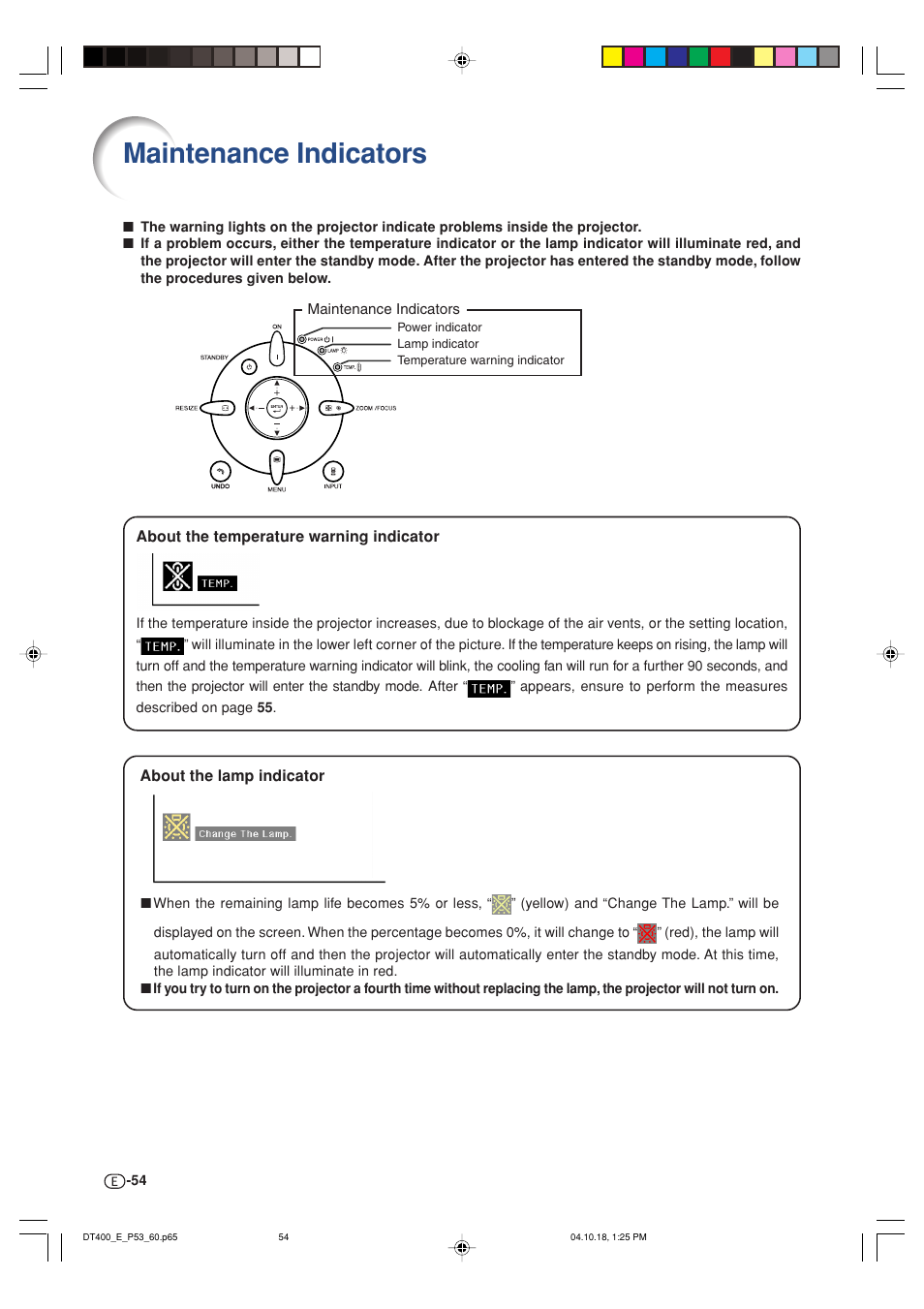 Maintenance indicators | Sharp DT-400 User Manual | Page 54 / 67