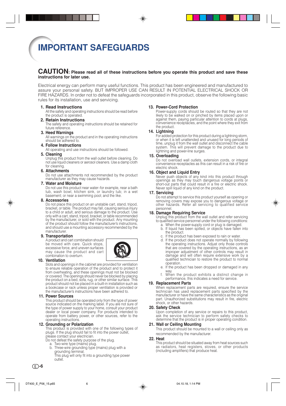 Important safeguards, Caution | Sharp DT-400 User Manual | Page 6 / 67