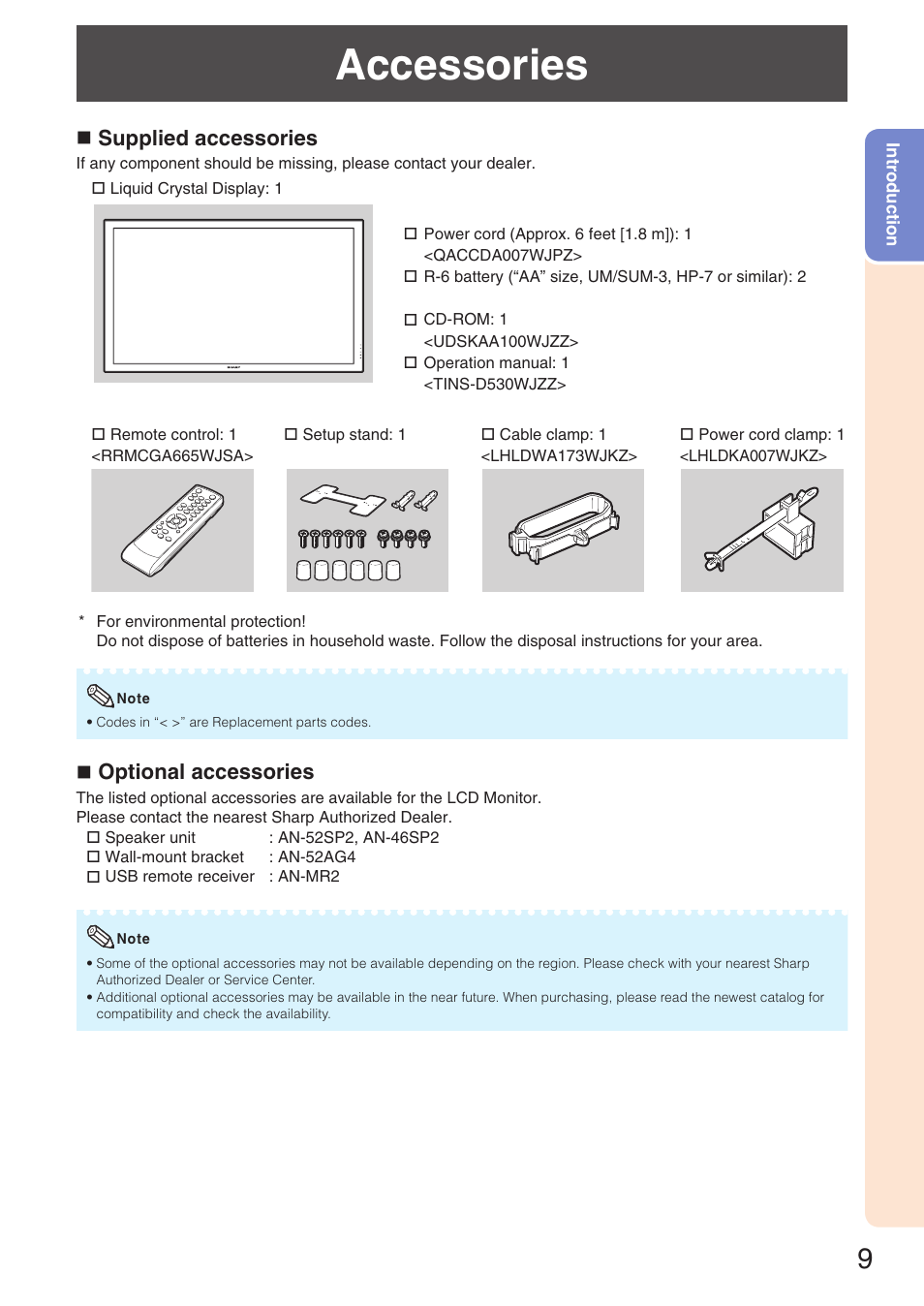 Accessories, N supplied accessories, N optional accessories | Sharp TL-M4600 User Manual | Page 11 / 55