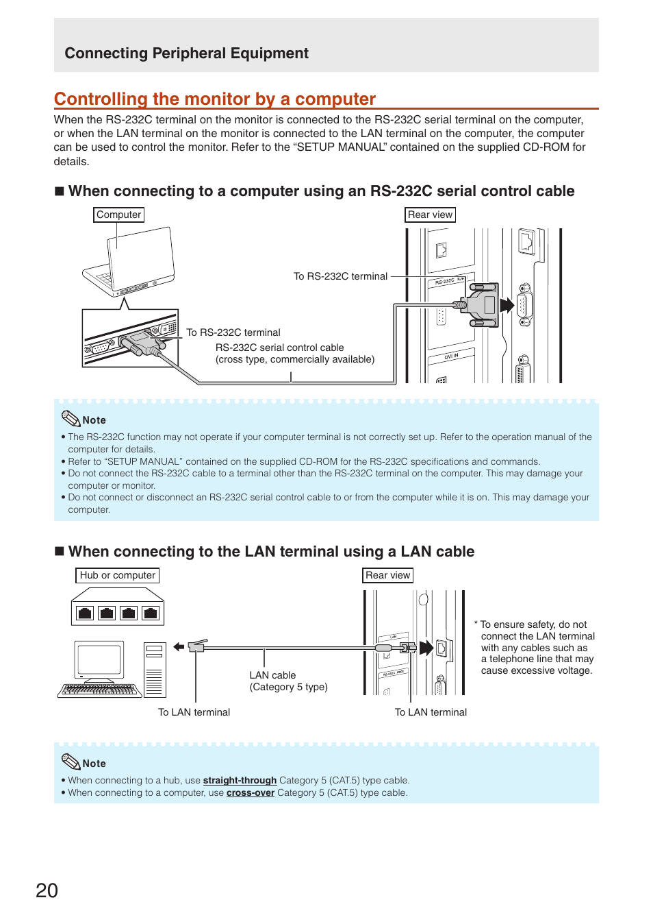 Controlling the monitor by a computer, Controlling the monitor by a computer..... 0, Connecting peripheral equipment | Sharp TL-M4600 User Manual | Page 22 / 55