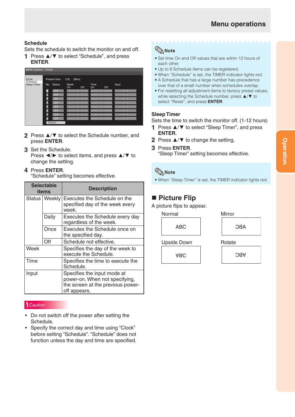 N picture flip, Menu operations, Operation | Sharp TL-M4600 User Manual | Page 45 / 55