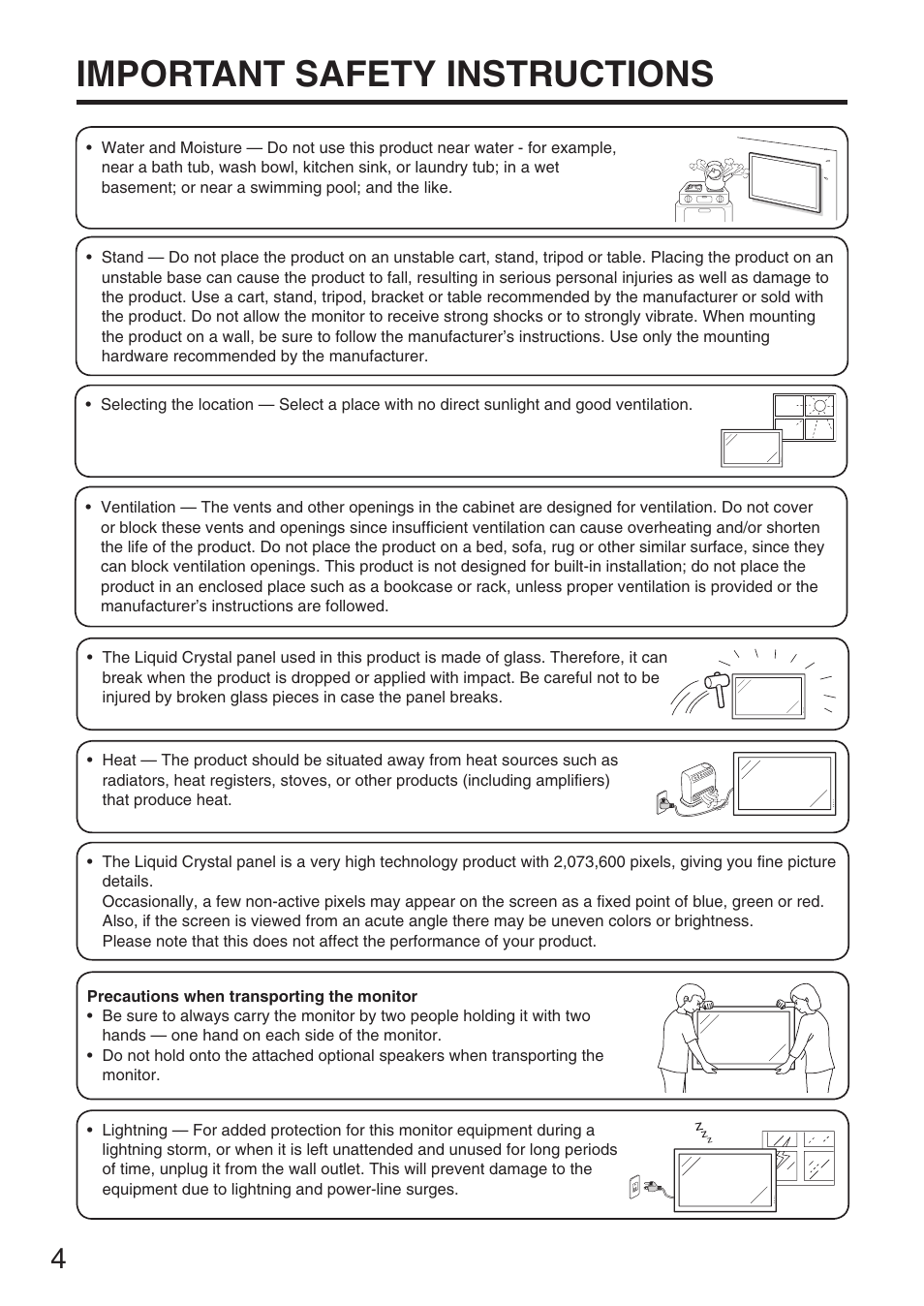 Important safety instructions | Sharp TL-M4600 User Manual | Page 6 / 55
