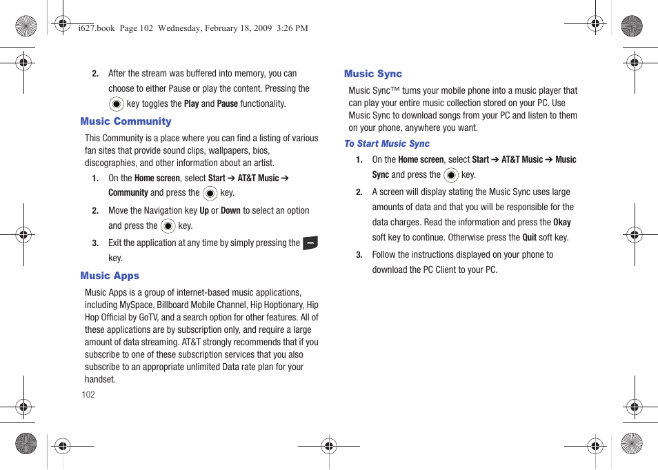 Music community, Music apps, Music sync | Music community music apps music sync | Sharp SGH-I627 User Manual | Page 106 / 156