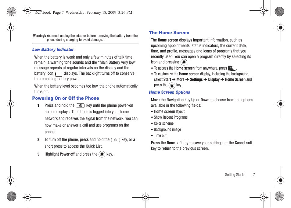 Powering on or off the phone, The home screen, Powering on or off the phone the home screen | Sharp SGH-I627 User Manual | Page 11 / 156