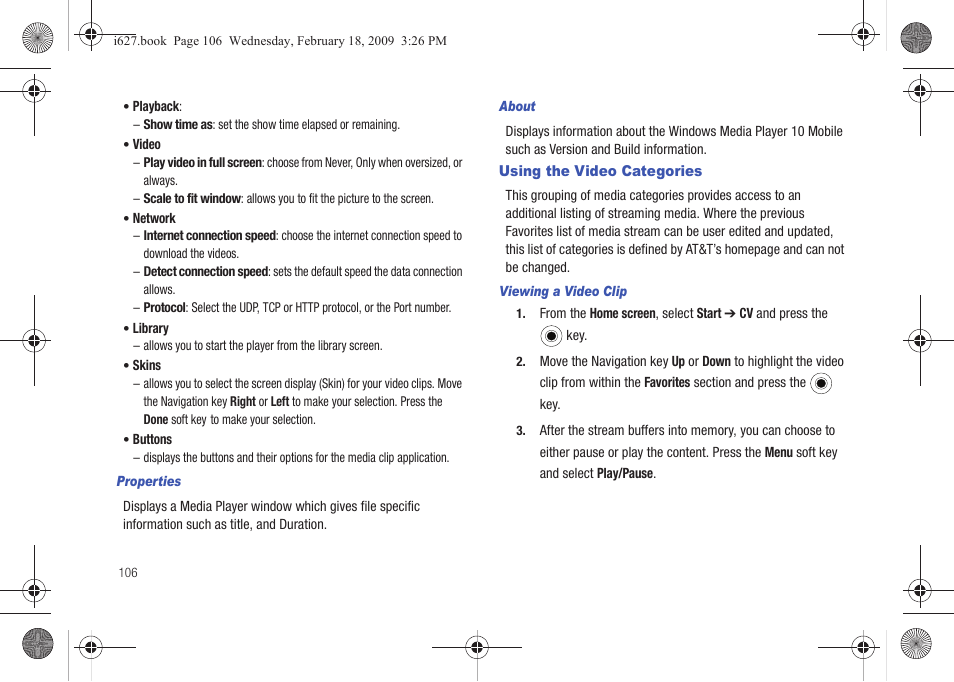 Using the video categories | Sharp SGH-I627 User Manual | Page 110 / 156